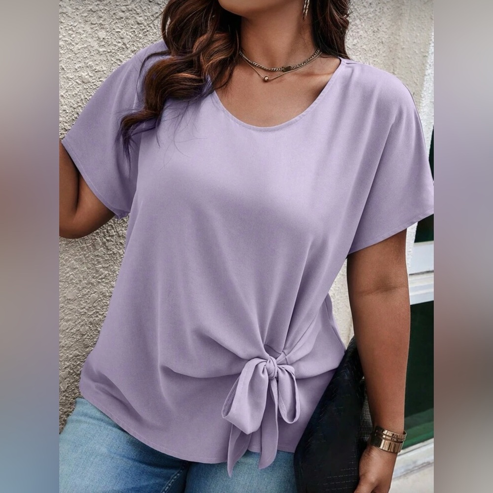 SHEIN Lilac Tie-Front Short Sleeve Top
